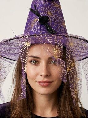 Purple & Gold Spiderweb Witch Hat